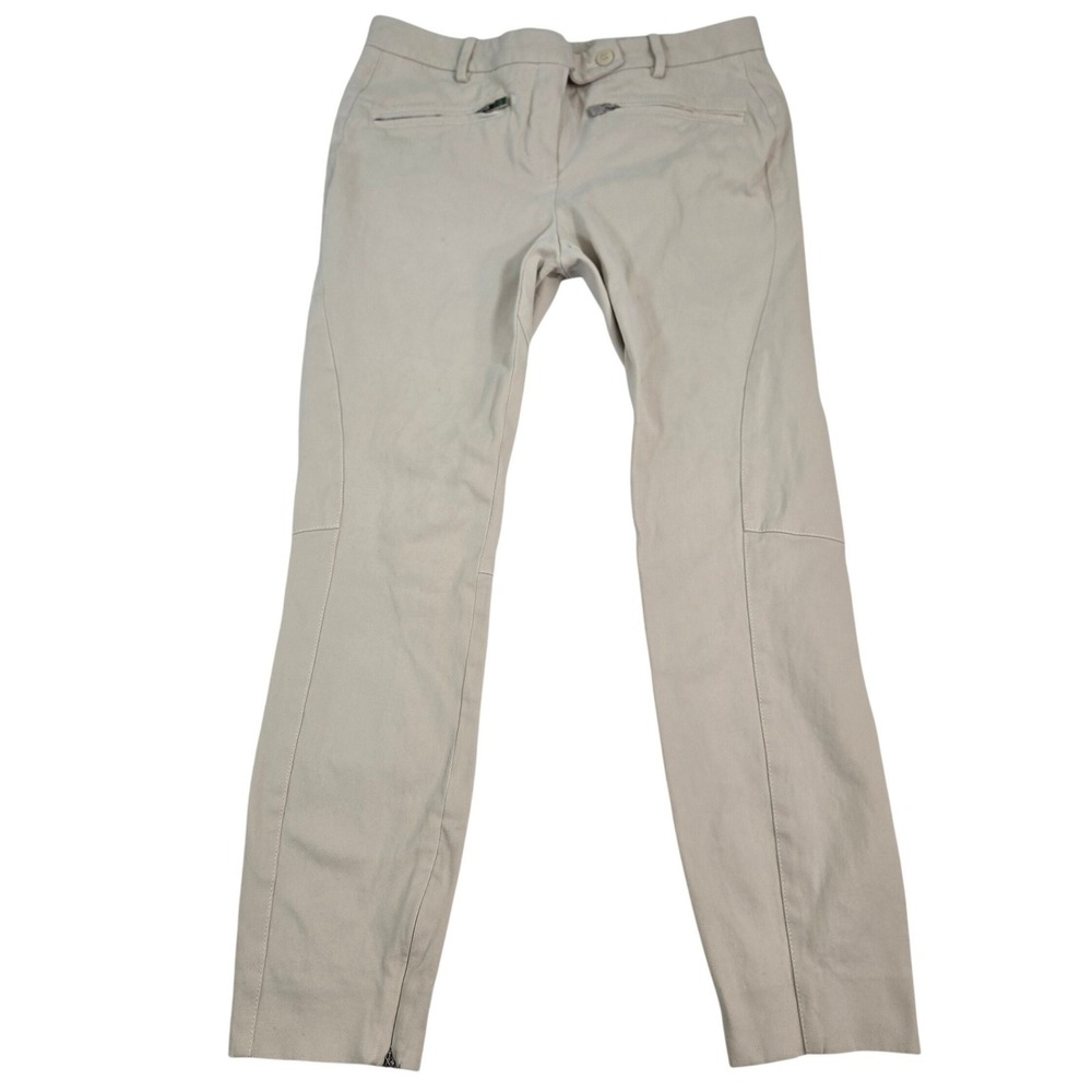 Loro‎ Piana Pants Womens 40 Beige Cotton Stretch Made in Italy Luxury Zipper Hem - Picture 4 of 15